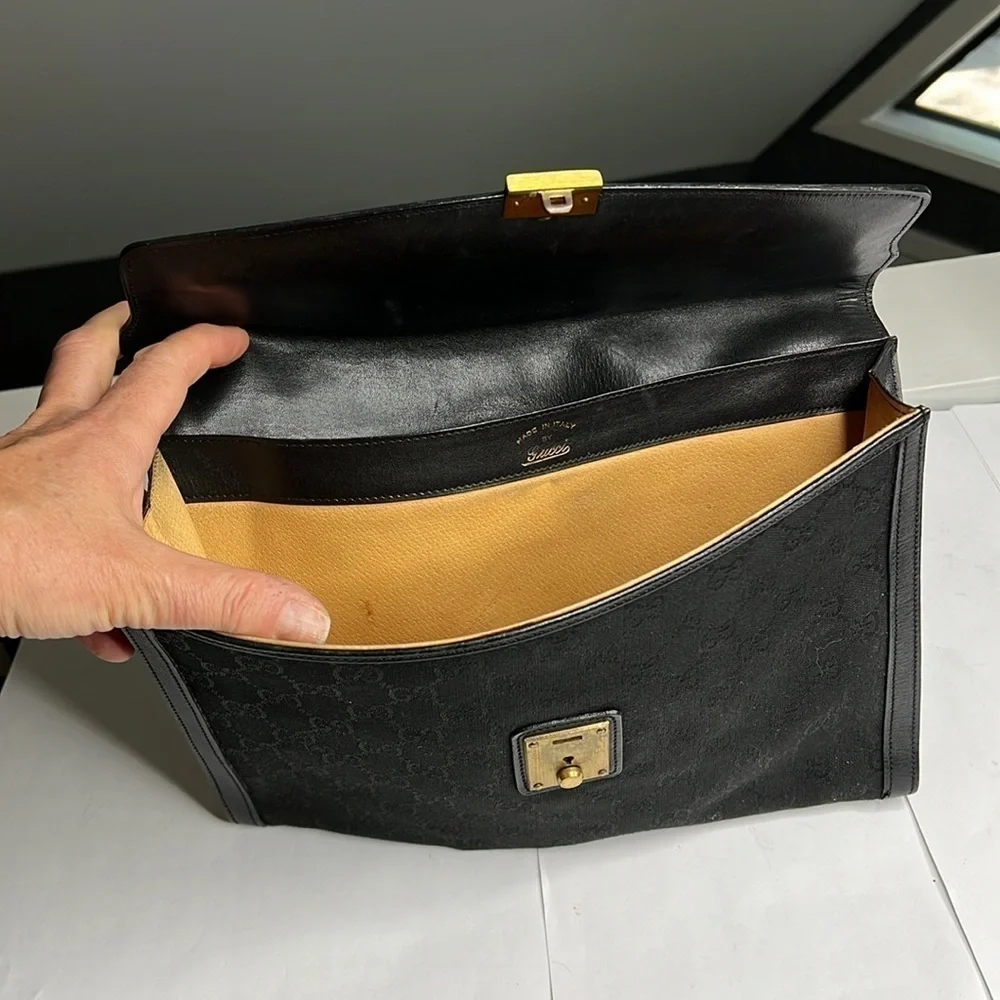 Gucci Black Logo Canvas and Leather Envelope Clutch Bag